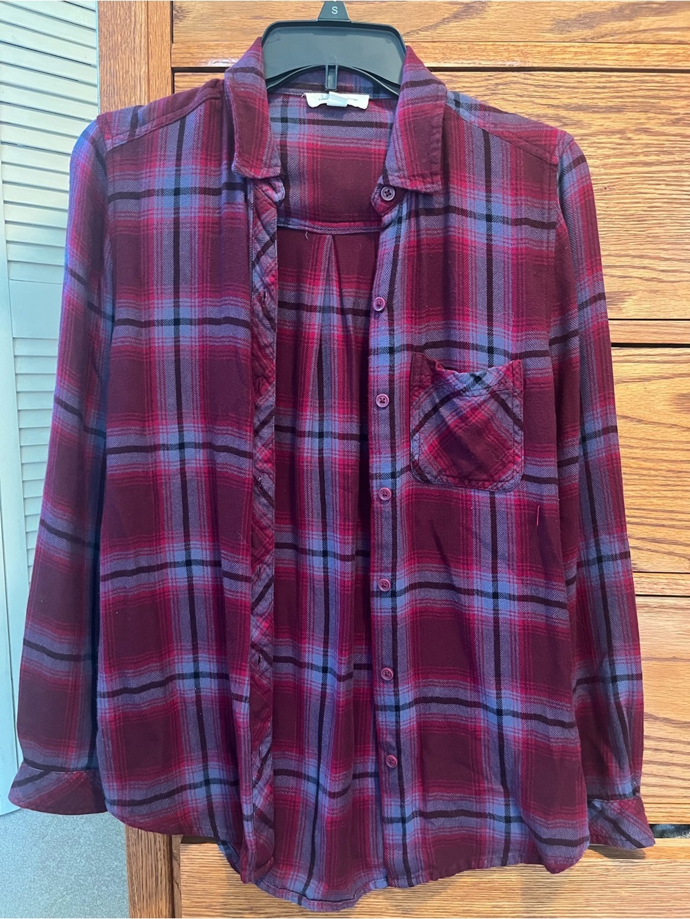 beachlunchlounge Burgundy and Blue Plaid Button-Down Flannel
